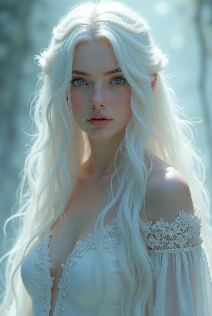  Without Clothes, Sperm, White hair, Blue eyes, Long hair