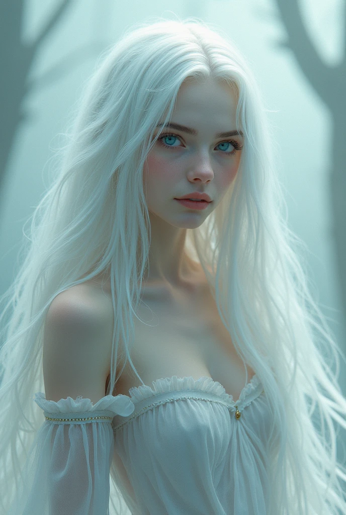 Without Clothes, Sperm, White hair, Blue eyes, Long hair