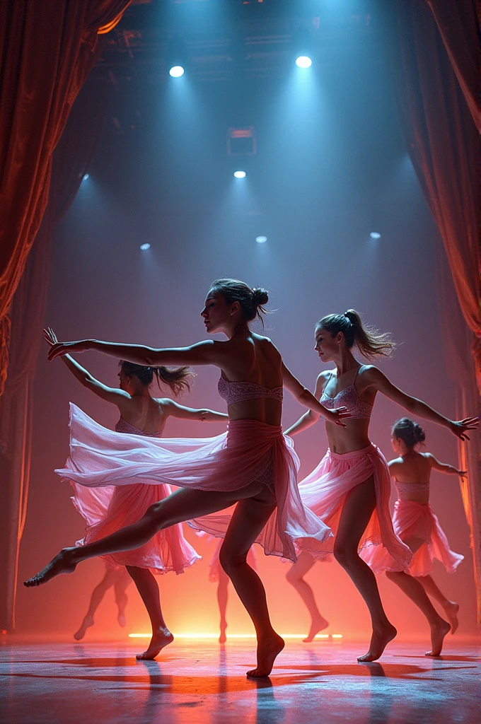The poster captures a poignant moment in a dimly lit ballet studio. Three age ballerinas, each with a distinct presence and expression, are depicted mid-performance. expression, are depicted mid-performance. They wear traditional ballet attire, their delicate costumes softly illuminated by a single spotlight casting gentle shadows around them.
The backdrop of the studio is softly blurred, focusing attention on the dancers and their emotional performance. The studio's ambiance is tranquil yet evocative, enhanced by the soft glow of overhead lights that bathe the scene in a gentle, melancholic
hue.
Please make it aesthetic