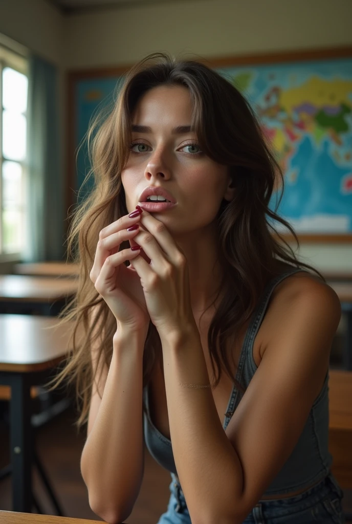 16 year old brown haired woman sucking cock in classroom 