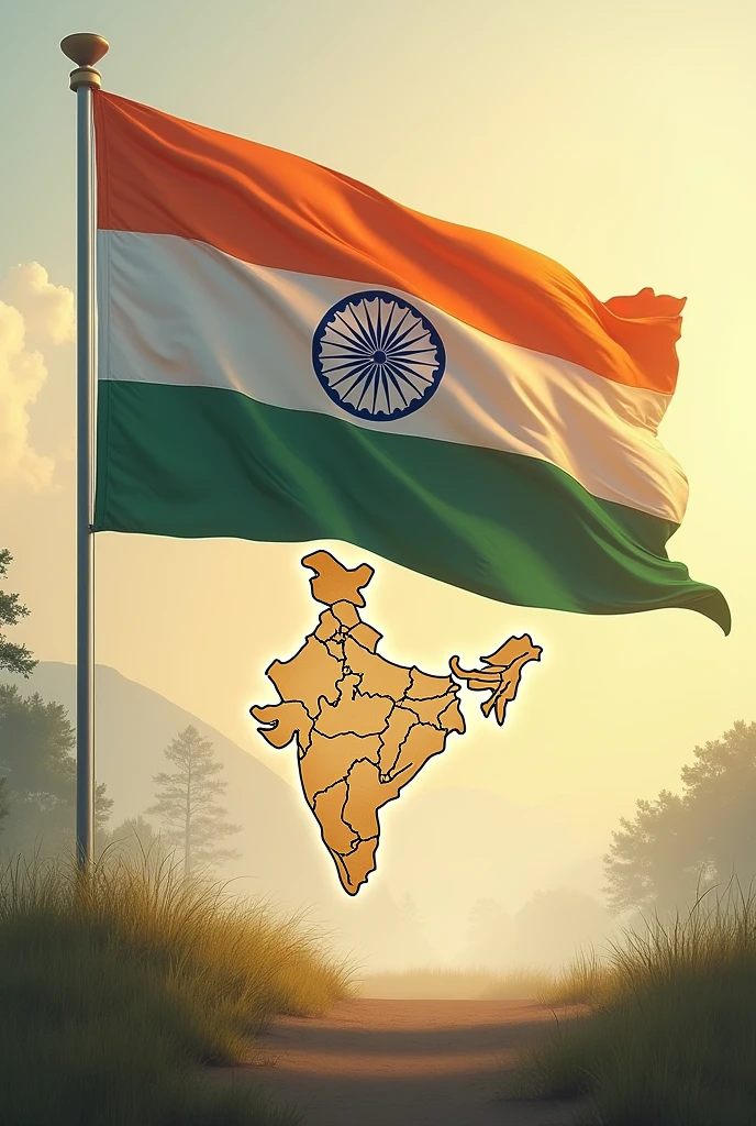 Huge Indian flag morning, background India naksha
