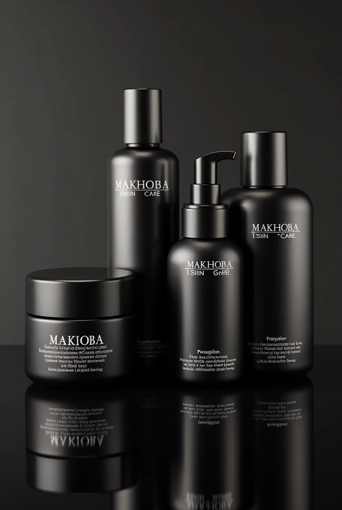 Generate skin care products from the "MAKHOBA" brand , consisting of salicylic acid and glycolic acid and niacinamide acid and facial cleanser, serum, moisturizer SPF, facial scrub, sensitive skin soap, an instant working Benzoyl peroxide solution 3 day solution, a acne scar mask for 1 week , lip scrubs , lip glosses and toners , make it a luxurious brand with elegance. Include lIP PRODUCTS , make the products , black in colour, the writing on the products must strictly be in English including or displaying what the products are exactly Inspo: CeraVe and Cetaphil.....