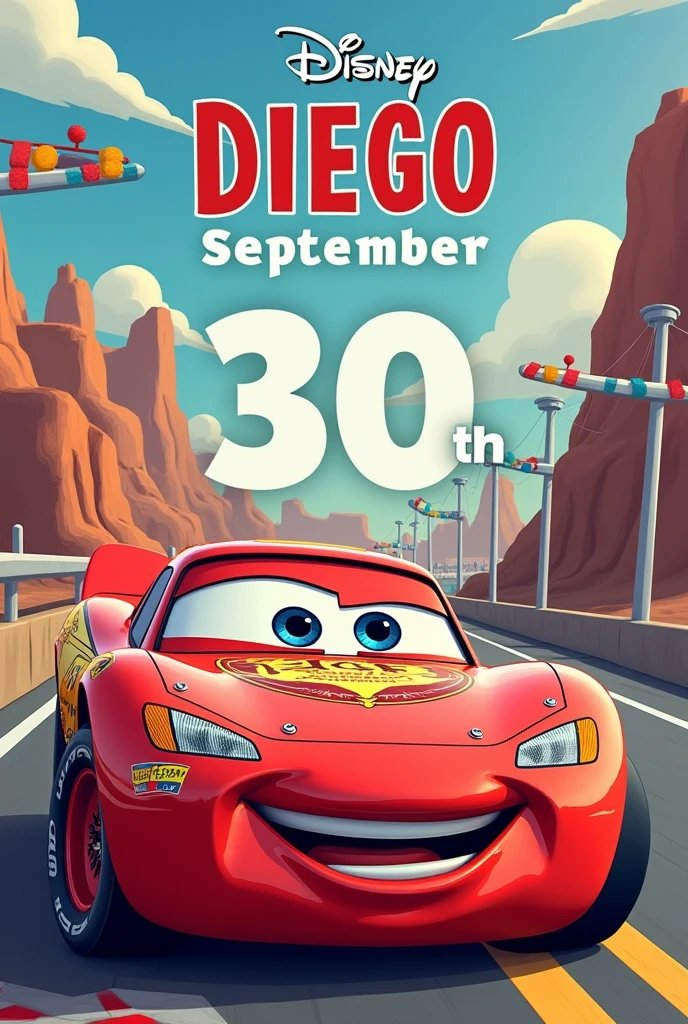 Card dated September 30th, with the name Diego and Disney Cars theme





