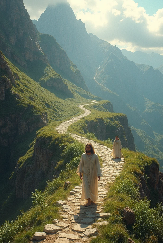 On a trip with jesus following him on hiking up hill