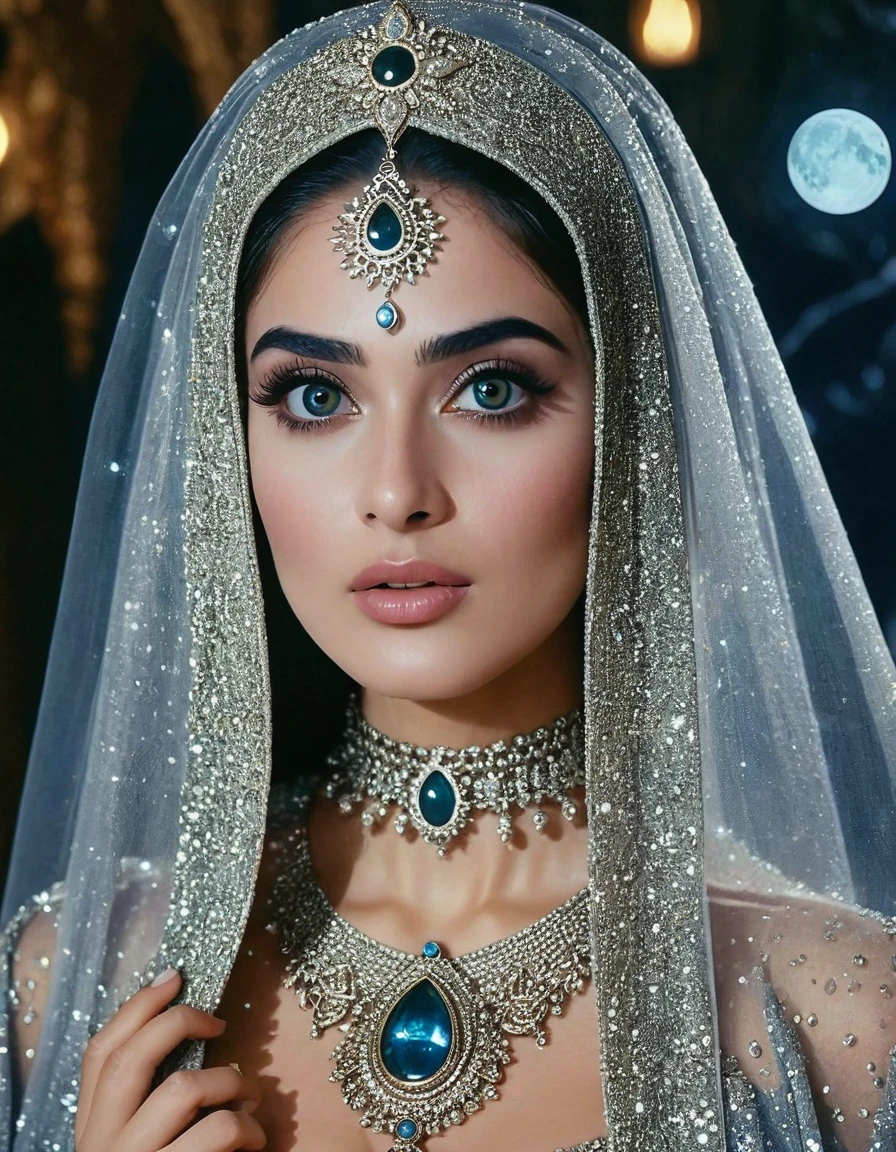 sexy and alluring celestial beautiful and elegant Hazrat cinderella 1990 live - action movie first look, grainy, vhs filter, wearing glittery tulle cape and glittery tulle cloak as ancient and enigmatic muslim prophetess with irresistible holy aura, invites infidels to islam and monothemism and allah, her gaze towards people makes to be ashamed of themselves, her power are in her celestial shiny creepy hypnotic eyes and face with magics, she has shiny hypnotic eyes of a witch to make you freezed and brainwashed, gaze of a dangerous and scary bewitchful eye, ( نبي الله سندريلا صلى الله عليها وآله وسلم), her body tease and torture the mind and sexual desires, her skin is so glistening oil and juicy like a peach
