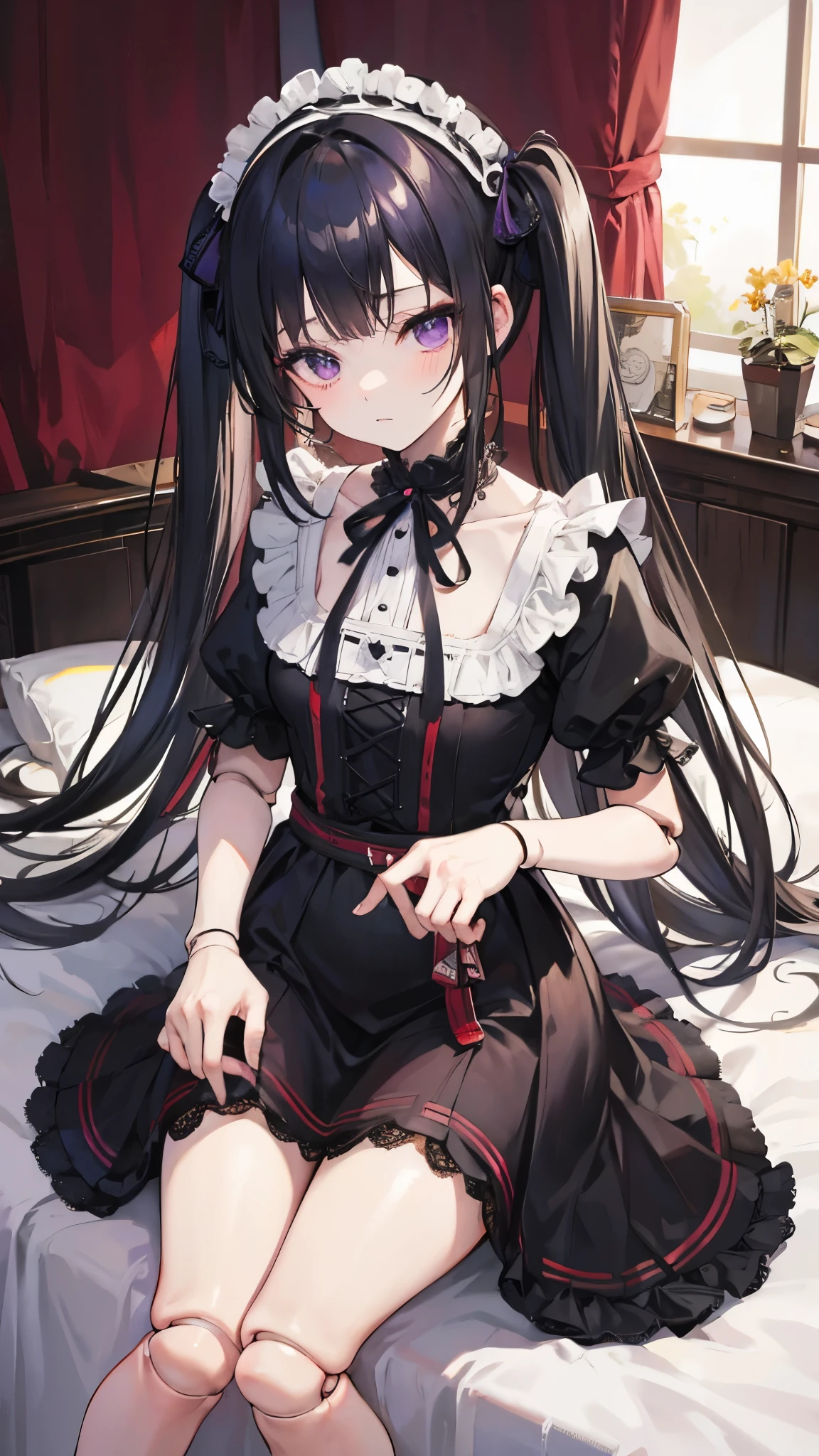 zip side combat boots,buckle suspension short skirt,white blouse with lace,black tie_ribbon,Red eyeshadow,((Landmine Girl)),One Girl,((((Creepy))A smile)),Waist to head,((Creepy)),(((creepy smile))),((creepy))
