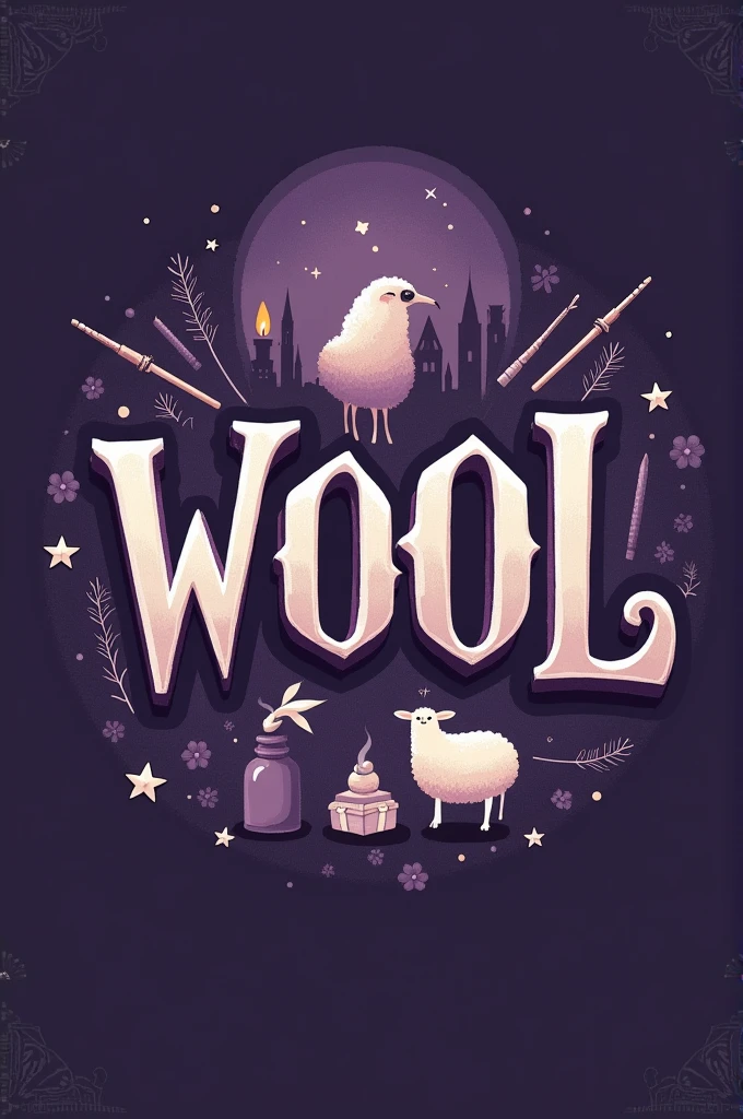 Logo of the brand spells wool with a Harry Potter theme in lilac color