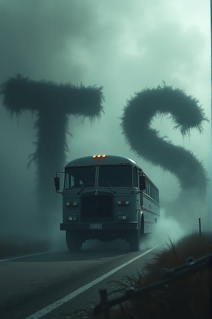 An image with a T and an S and a bus in the smoke