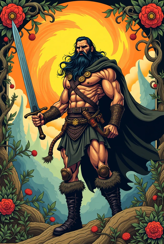art nouveau, broadsword, illustration, barbarian