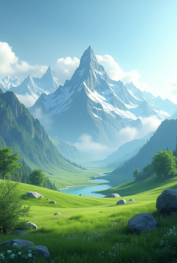 make a montains with a green background