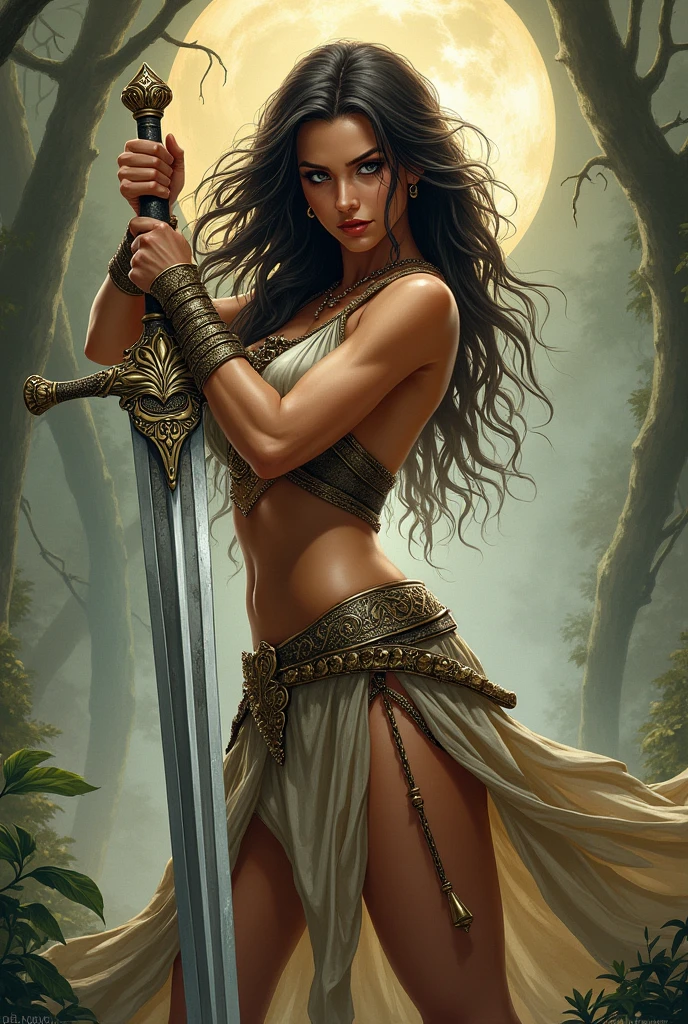 hyper-realistic, ultra-detailed Full body pencil portrait in the style of Douglas Beekman and frank frazetta of a young woman resembling Ellie Bamber as a character from Conan the Barbarian, wearing ragged loincloths in the style of Conan The Barbarian, showing the whole body, depth of field, HOF, hall of fame, detailed gorgeous face, a shadowy abandoned ancient city scenery, evening lighting natural body posture, 64k, ultra-detailed, ultra-accurate detailed, medium bokeh lighting, ultra unreal engine, Douglas Beekman, detailed mascara