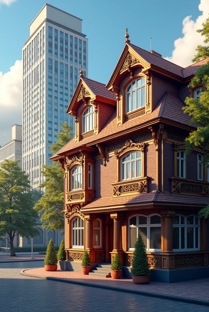 Moscow or Russian house, colorful, European type, with Soviet skyscrapers, Soviet Union
