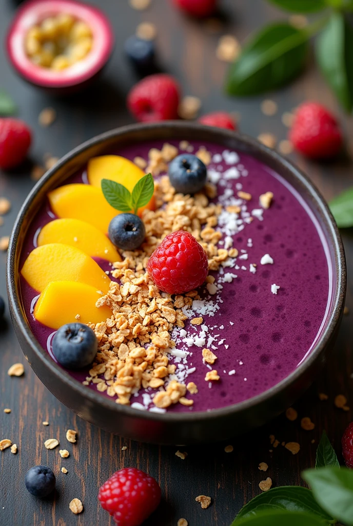 A beautiful bowl of açaí with the most common fruits in Brazil