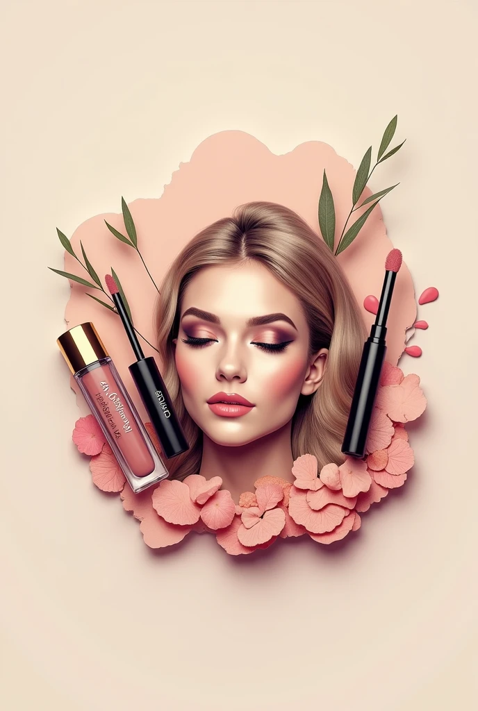 Natural Makeup Logo with Name "Organic Glamour"
in Spanish with eye-catching foundation makeup products