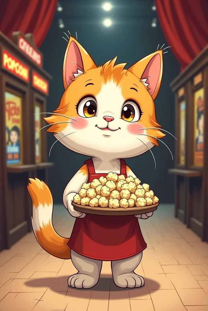 sketch, Cute pencil drawing of a cat selling popcorn at the cinema
