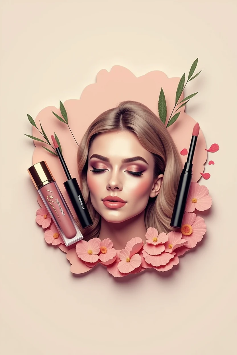 Natural Makeup Logo with Name "Organic Glamour"
in Spanish with eye-catching foundation makeup products