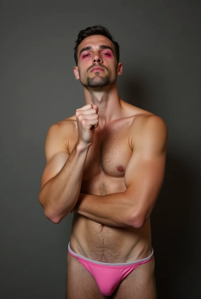 Naked man with pink tits sticking his entire fist up his ass