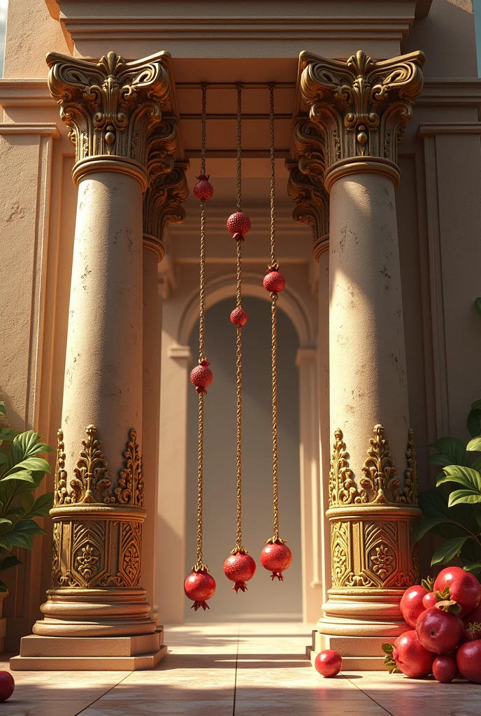 Jaquim and Boaz Columns with a set of Chains and with pomegranates