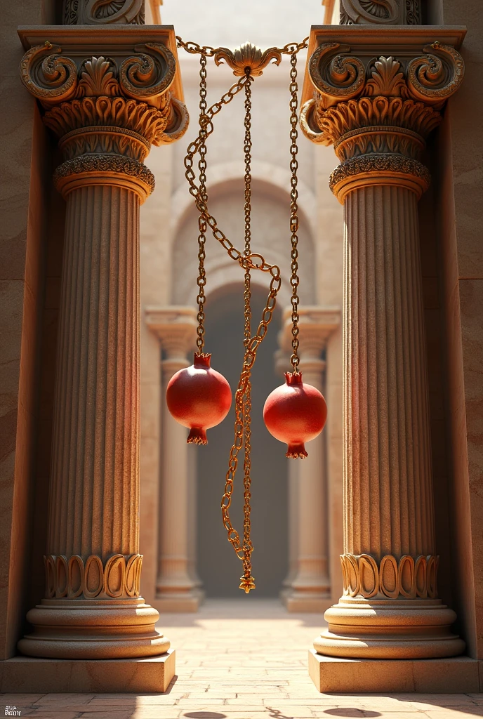 Jaquim and Boaz Columns with a set of Chains and with pomegranates