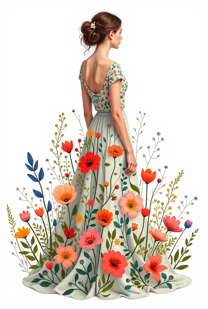  sketch of a dress with wild flowers on its fabric 