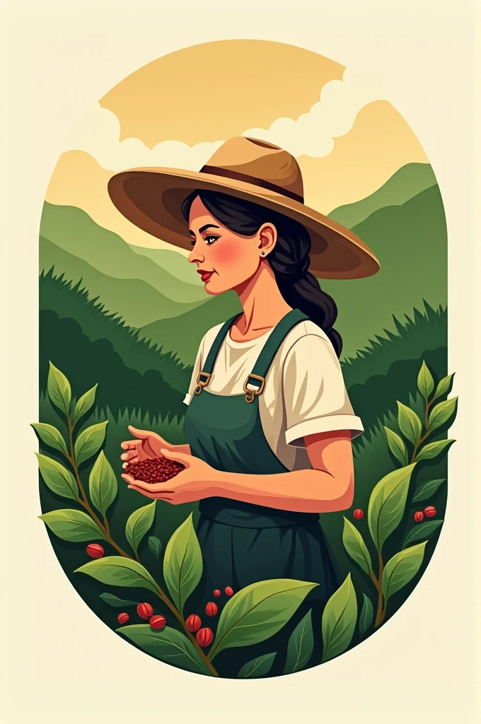 Create 5 different logos of a woman farmer with coffee beans