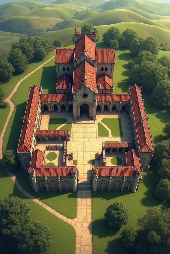 Old abbey plan viewed from above in 2d