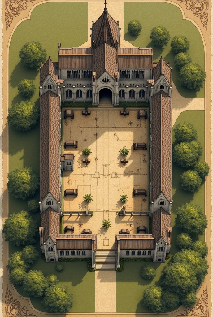 Old abbey plan viewed from above like a cadastre