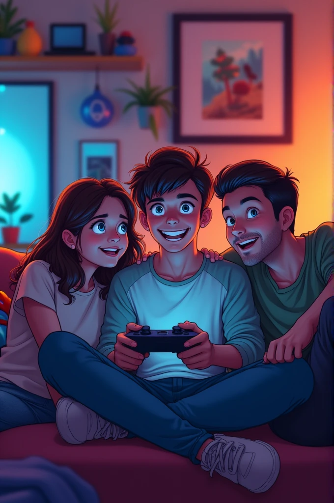 Video game lover with his best friend and girlfriend
