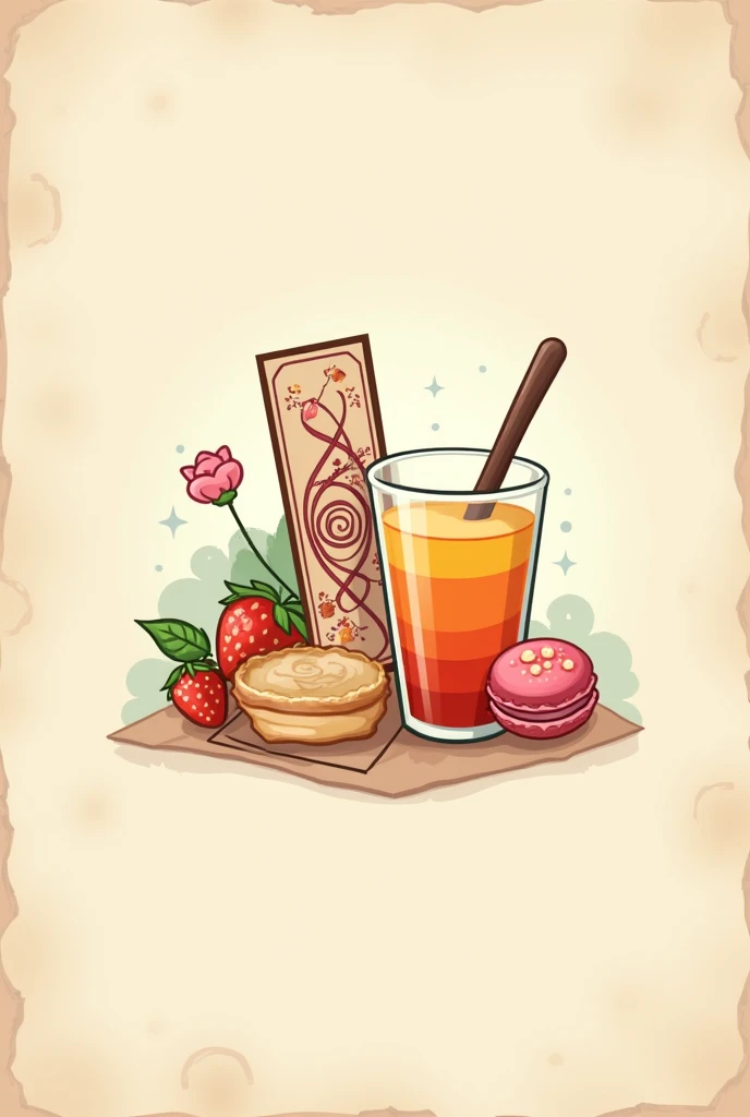 Create a logo with a bookmark, a snack and a drink