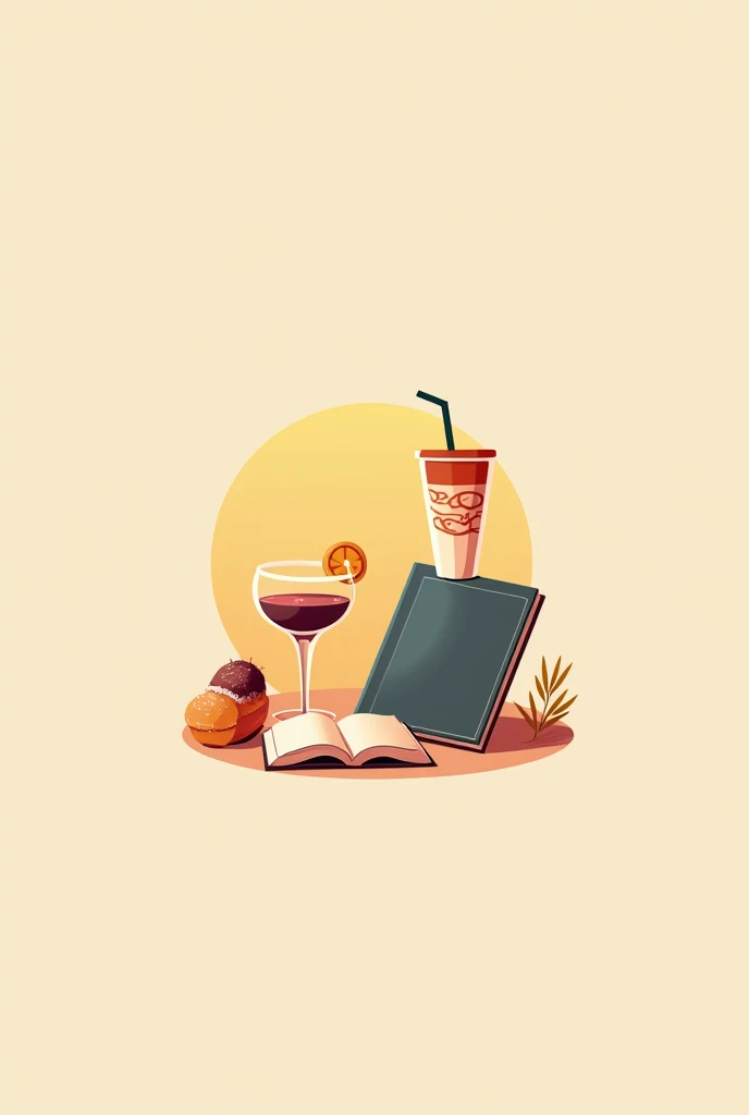 Create a logo with a bookmark, a snack and a drink