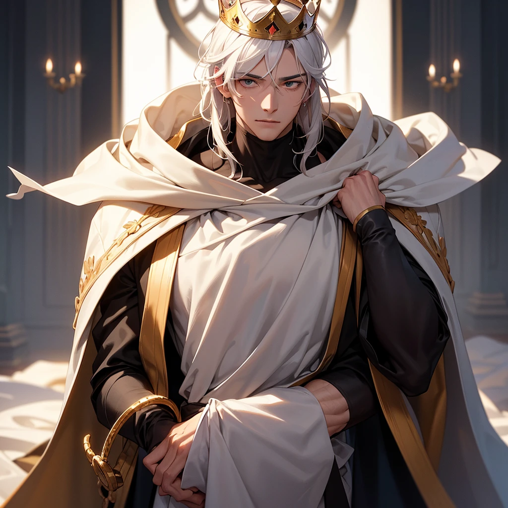 Create an image of a man in male anatomy without a face, with blurred face, without showing anything on the face, SMOOTH FACE, and with a king's crown and the robes of high nobility, well muscled to put on display in my portfolio.