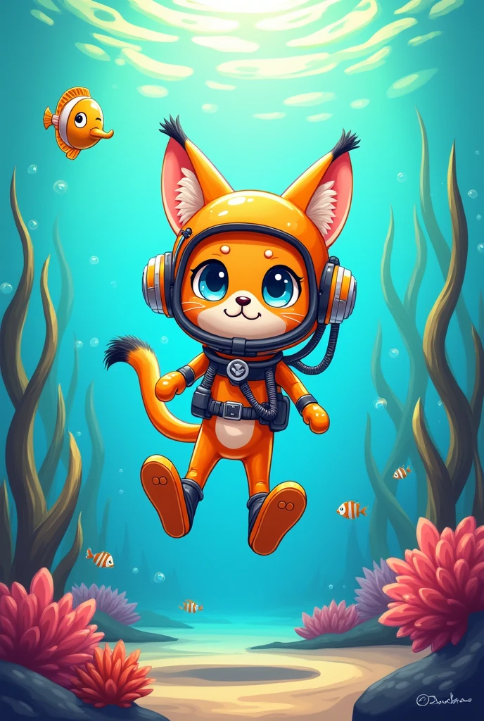 Lynx in diver cartoon 