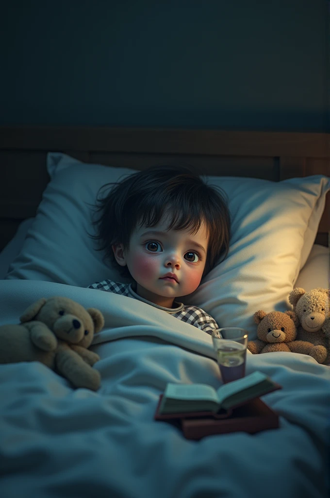   A young girl snuggled in bed, dreams emerging from her mind illustrated as mystical visions above her head, surrounded by a simple bedroom with blankets tucked under her chin, her features relaxed in slumber, focusing on delicate textures and realistic anatomy, moonlight streaming through a window illuminates the scene, captured by a Fujifilm GFX 50S II with a 50mm lens in a dreamlike stylizedTechnicolor palette, --ar 4:3 --chaos 30 --style raw --stylize 250 --weird 800 --quality 25 --v 6