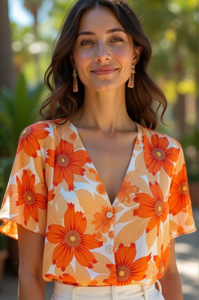 make a blouse with an orange floral print 