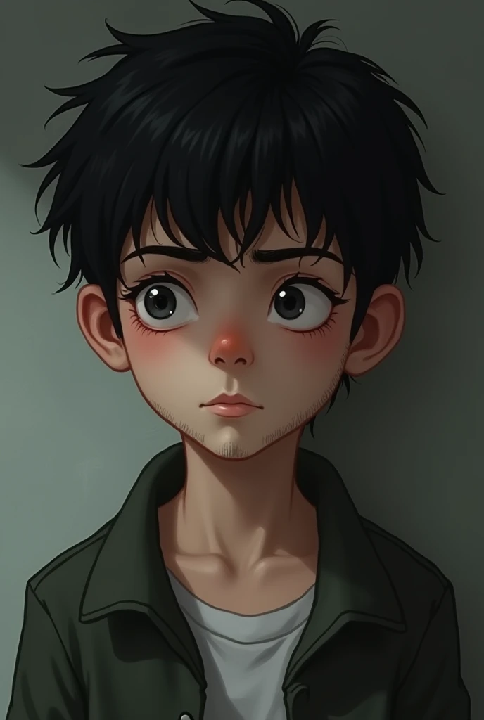 A boy with white skin tone... Little bit beard 
on his chin only... Teenager in 20... Black eyes... Little skinny... European.. black and 
short hair... He is always serious... 