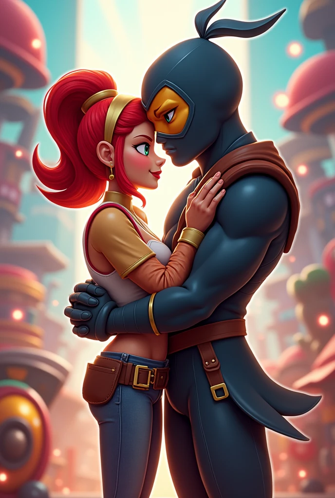 Leon and Jessie, from the video game Brawl stars, exactly how they look in the video game, together as a couple in love