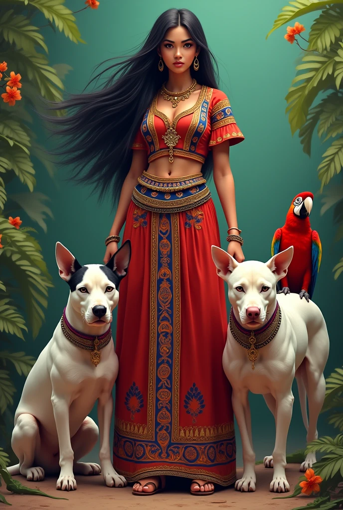 Indian princess show stomach long legs wear jewellers dress type bikini with dogs in street road