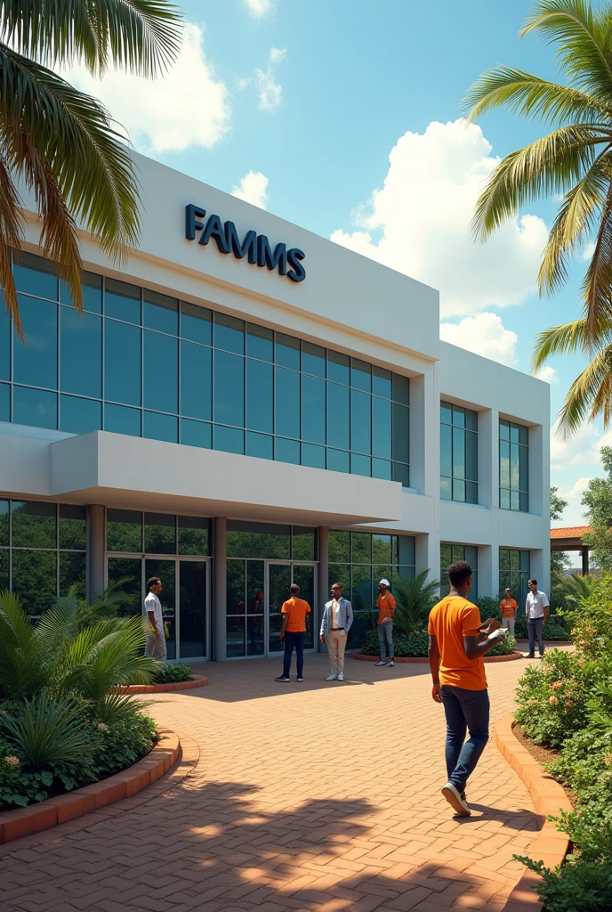 Une image réelle d'une entreprise avec écris famms dans un décor en Afrique