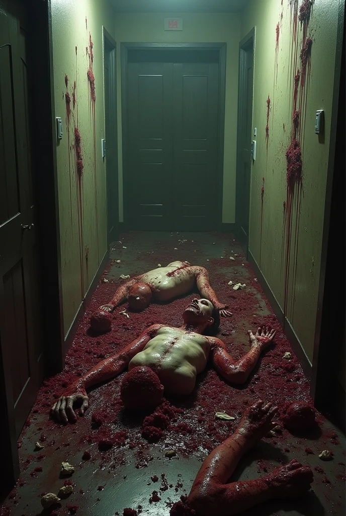 reelhorror, humanoid, dismembered body, looking at viewer, short hair, lying, pants, bag, blood, tentacles, monster, injury, blood on face, realistic, death, corpse, messy, interior, trash, pov scene, pov, horror (8K, best quality, masterpiece:1.2), ultra-detailed (grainy:0.2)