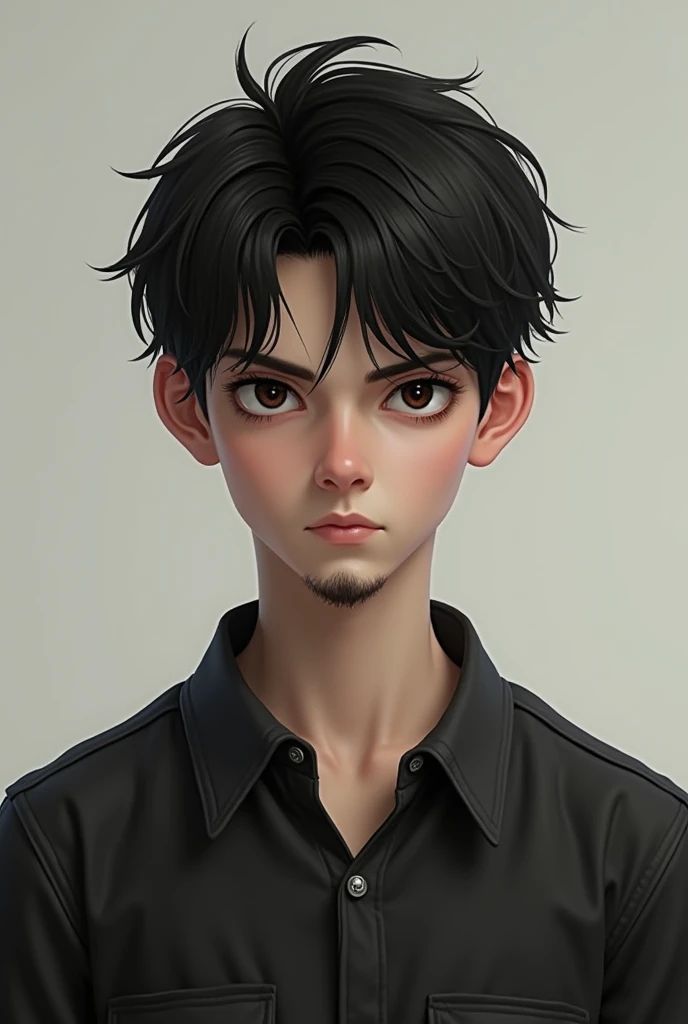 A boy with white skin tone. Little bit beard
on his chin only. Teenager in 20. Black eyes.
Little skinny. European. black and
short hair. He is always serious.