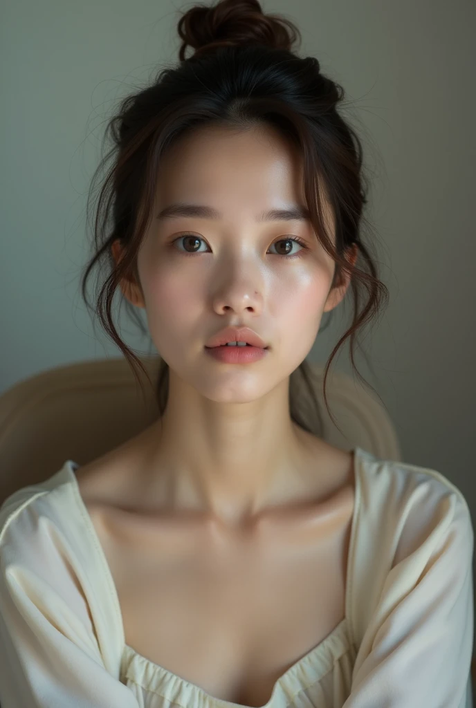 the same woman, but this time from the front and sitting