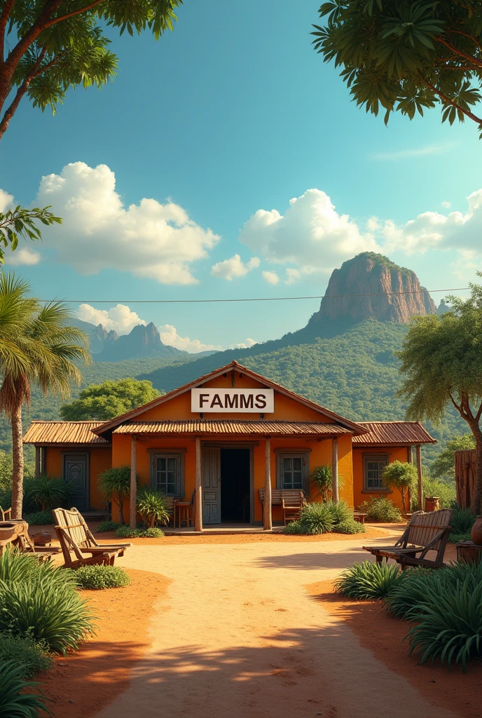 Une image réelle d'une entreprise avec écris famms dans un décor en Afrique, je veux pas qu'il y est des gens 