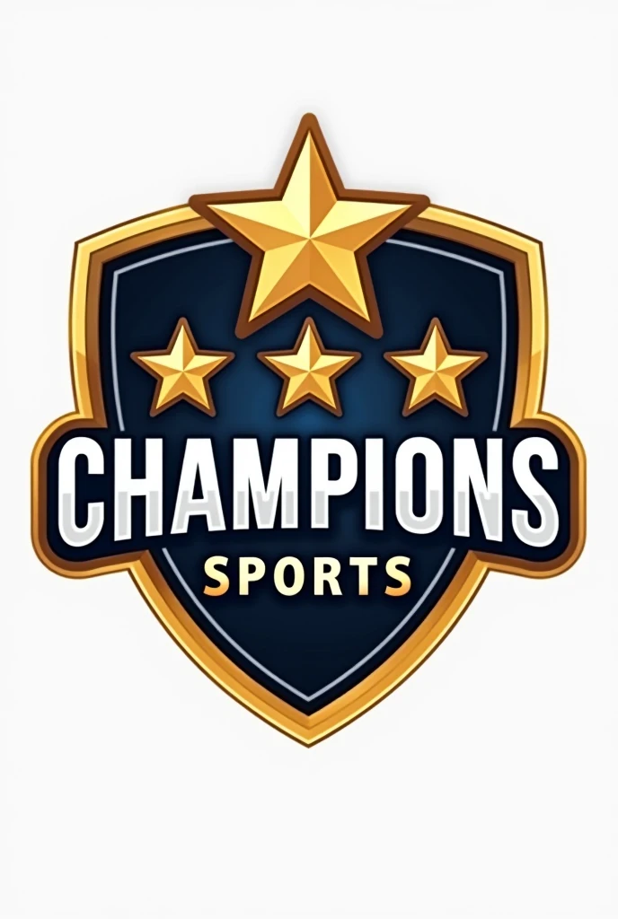 I need a logo with the name "Champions Sports". I want it to be a shield or banner that contains the name of "Champions Sports" and that in the center of the shield or banner has the stars of the men's soccer tournament "Champions League"