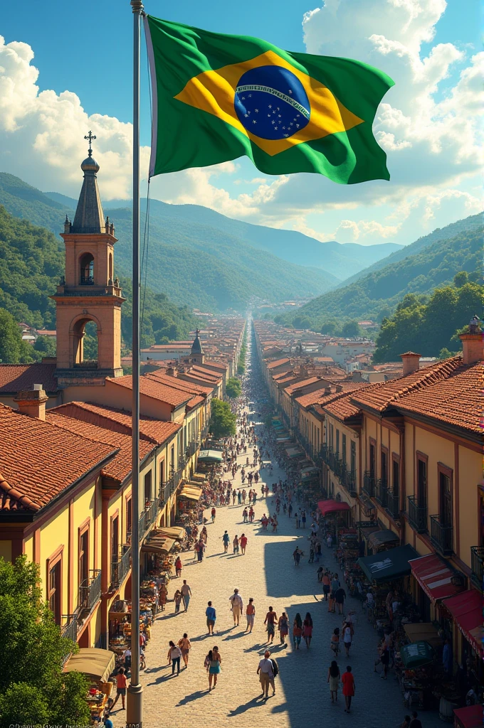 Create an image based on the historical cities of Minas Gerais with the state flag.