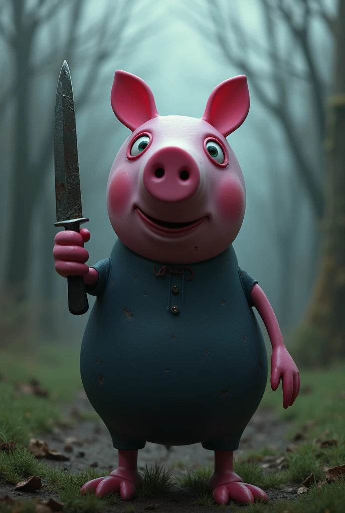 Peppa pig with a knife in her hand.