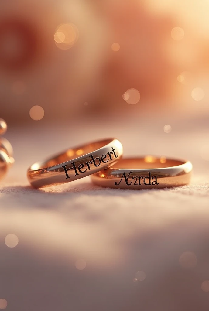 romantic image of two wedding rings with the names Herbert and Maria written on them