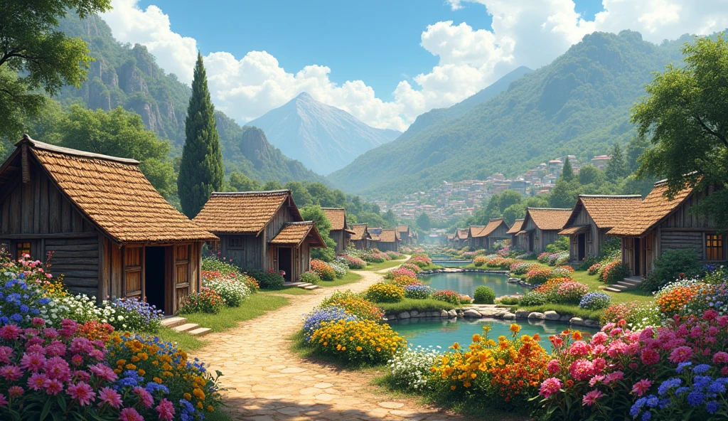 In a village there are many huts with Muslim people and thousands of flower Gardens attached with those hut