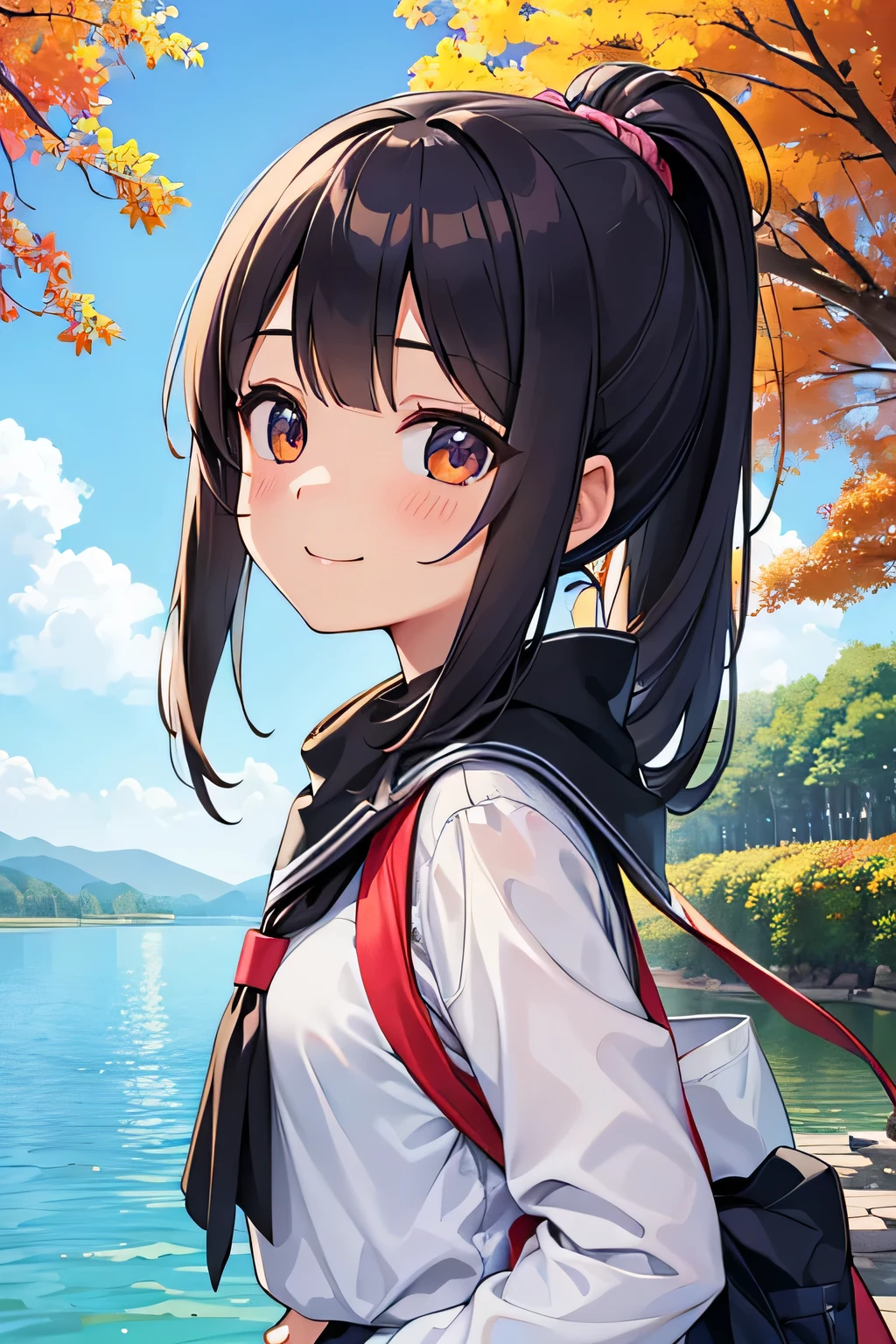 Highest quality、High resolution、Detailed Background、(Beautiful face in every detail:1.4)、Anatomically correct、(Normal number of fingers:1.2)、Highly detailed face、(Detailed eyes:1.2)、Teenage beauty、Huge breasts、Perfect body line、Braided bob cut、ponytail、Wavy Hairstyle、well-groomed eyebrows、A fun atmosphere、In a joking manner、A big smile、cute gesture、Accentuate your breasts、
A clear autumn day、It's a refreshing day with a cool breeze blowing over the lake、
Two girls are getting into the kayak with bright expressions、
They wear alternate-colored life jackets and row out onto the lake、
The girls are absorbed in steering the kayak、
sometimes、They are moving forward briskly, splashing water、
When they reach the center of the lake, they chat happily while looking at the surrounding scenery、
Autumn colored trees々Both are interested in the sky reflected in the water々It looks like this、
Taking a break、They are spending a leisurely time、
They stop the kayak, dip their hands in the water, and cheer, conveying the feeling of refreshing themselves in nature.、
The girls' joyful expressions and the calm scene of the lake overlap、A comfortable autumn moment、cute