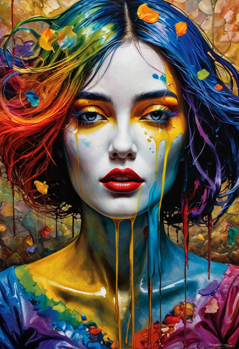 (Artistic Masterpiece of Romantic Life) ( (Themed Art of Life) ( (Conceptual Art) (NFT Exclusive) (Fauvism Work) ()”) Where visual poetry transcends traditional boundaries and embraces the dynamic interplay between creativity and technology Takes),dripping paint,darkart,style, in the style of esao andrews