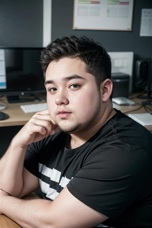 professional photo of a 25 year old chubby man in a company